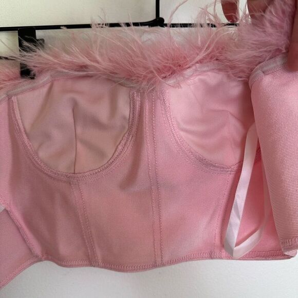 Superdown Ramona Feather Trim Bustier Top in Blush Pink - Picture 9 of 11